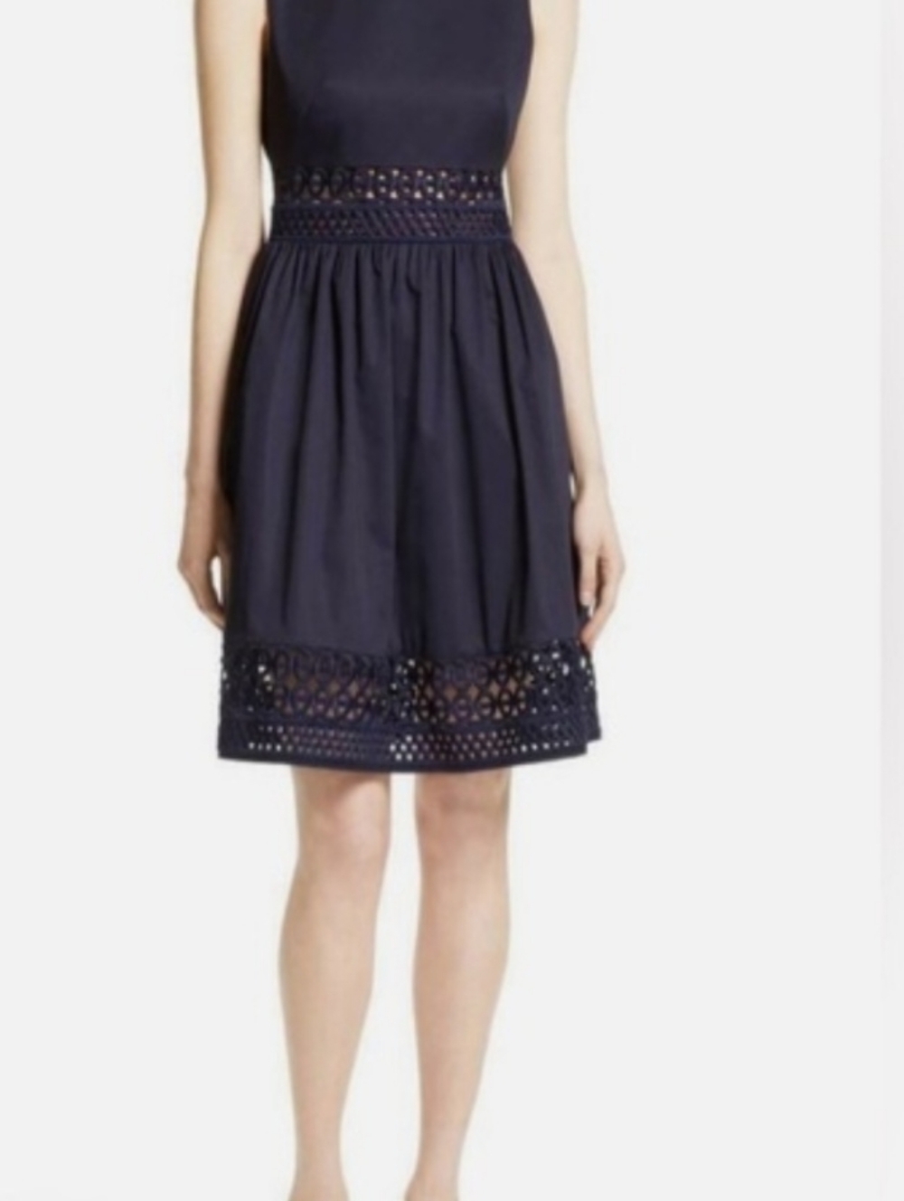 Ted Baker Navy Sleeveless Midi Dress with Lace Trim